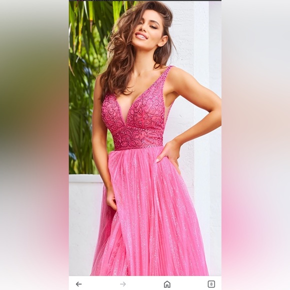 JVN by Jovani size 2 pink glitter gown with beading - Picture 2 of 8